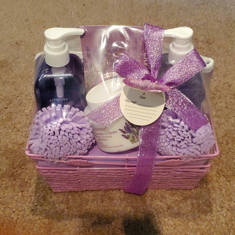 Lavender spa basket wrapped ready to gift